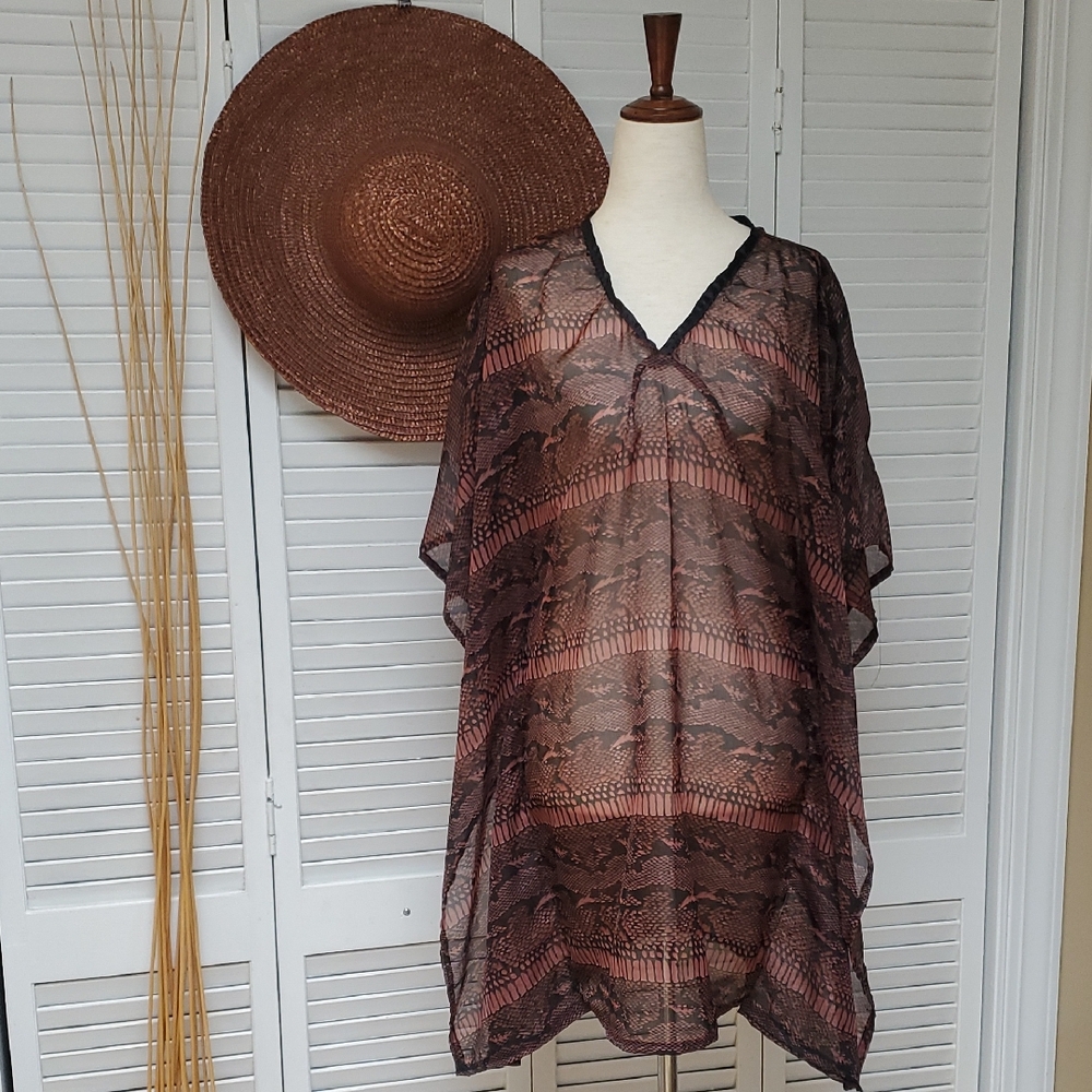 Elegant Black and Brown Snakeskin Print Women's Swim Cover-Up Size S/M